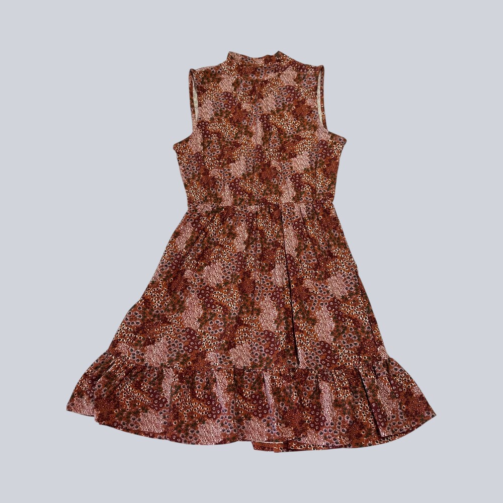 Lily Rose Women’s Floral Mock Neck Tiered Dress Small Rust Boho Sleeveless